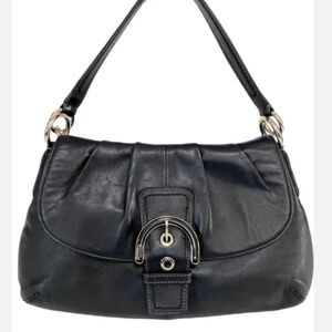 Authentic Coach Soho Y2K Black Leather Bag Vintage Big Buckle Flap Shoulder Hobo